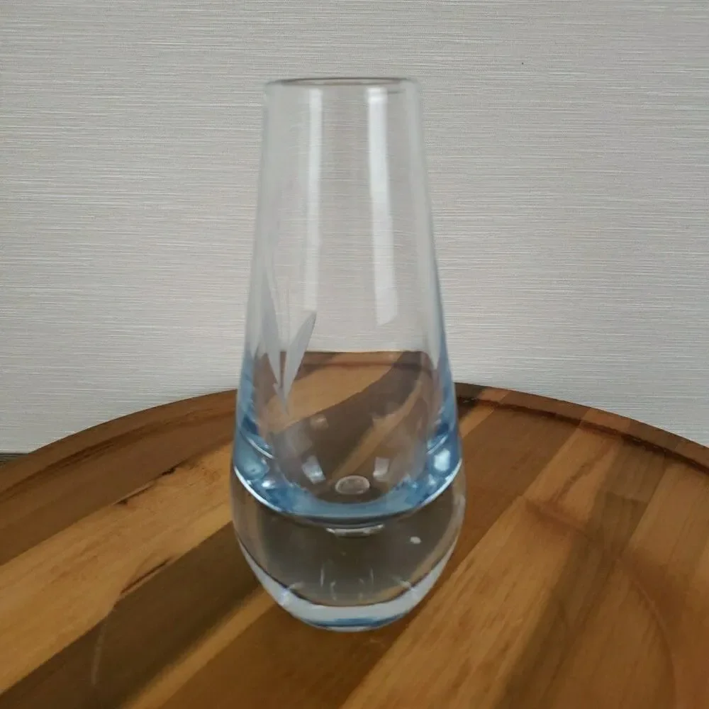 Lily of the Valley Swedish Etched Crystal Vase 6” Bubble Vintage MCM Glass